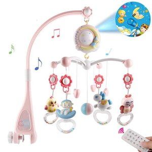 Baby Musical Crib Mobile with Projector and Night Light,150 Music (with Bibs)